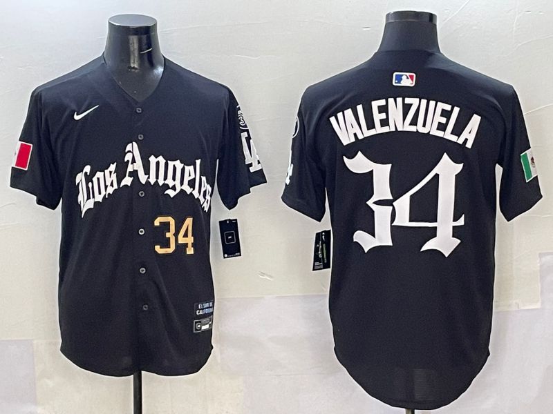 Men Los Angeles Dodgers #34 Valenzuela Black Five generations Joint Name 2025 Nike MLB Jersey style 3->los angeles dodgers->MLB Jersey